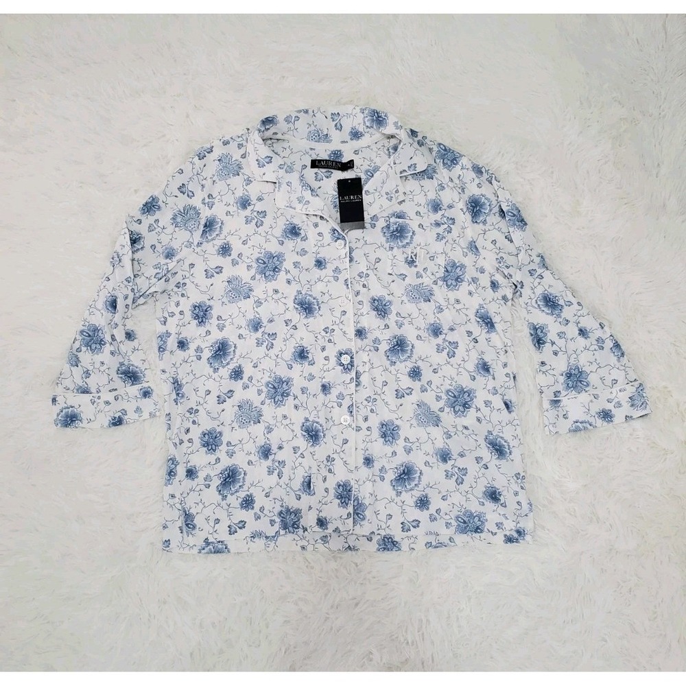 Ralph Lauren Intimates Sleep Shirt Women XL Floral Sleepwear Top Blue/White NWT
